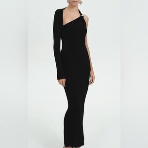 Mango Elegant Black One-Shoulder Dress